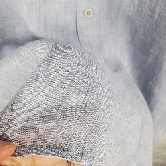 Rochester Button Front Collared Short Sleeves Linen Blue Top Sz 2XL - Picture 6 of 11